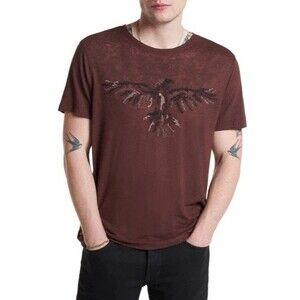 NWT JOHN VARVATOS Raven Embroidered Linen Blend Burnout T-Shirt